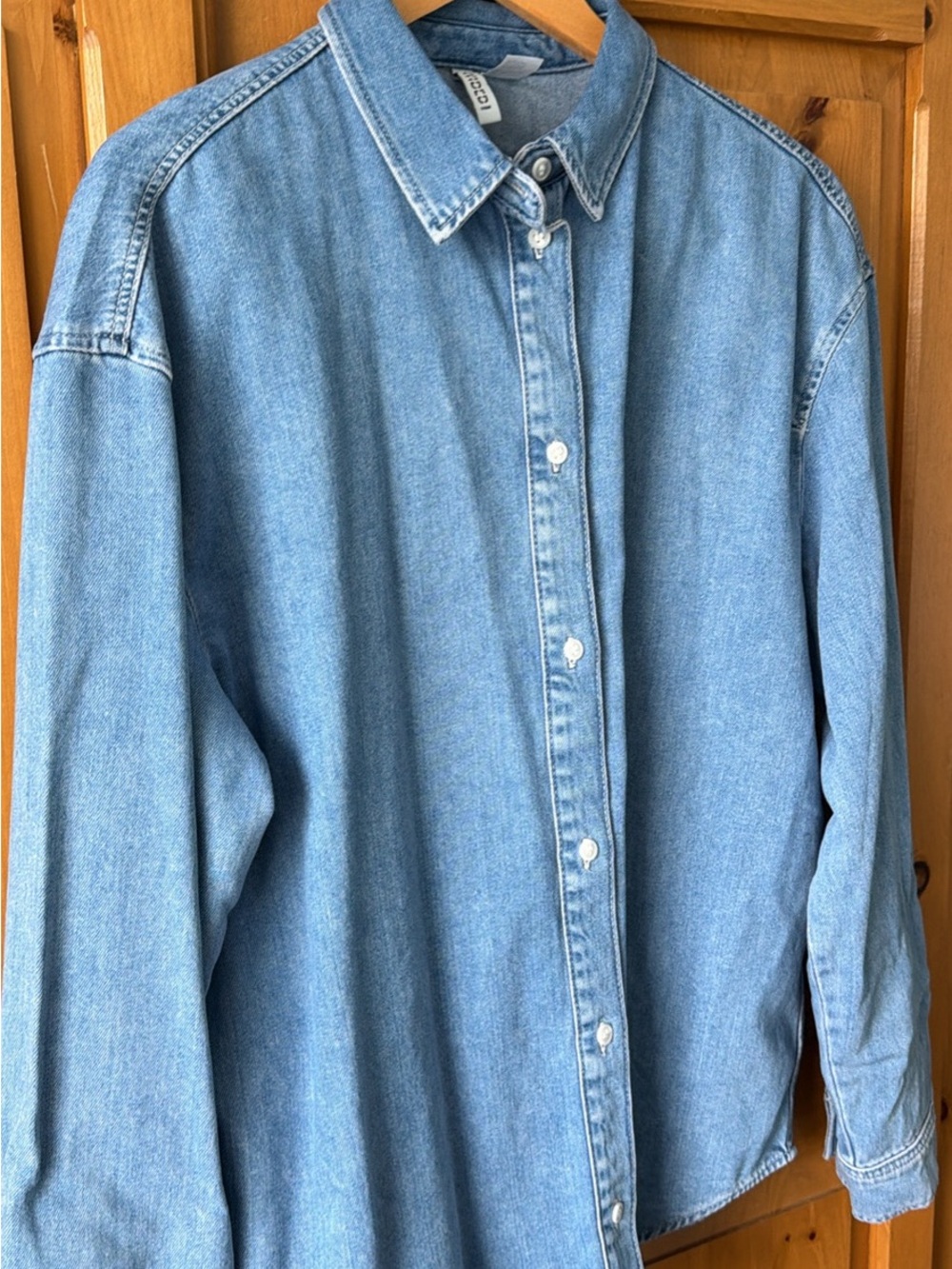 Light Blue Denim Button-Up Shirt - Classic Women shirt.